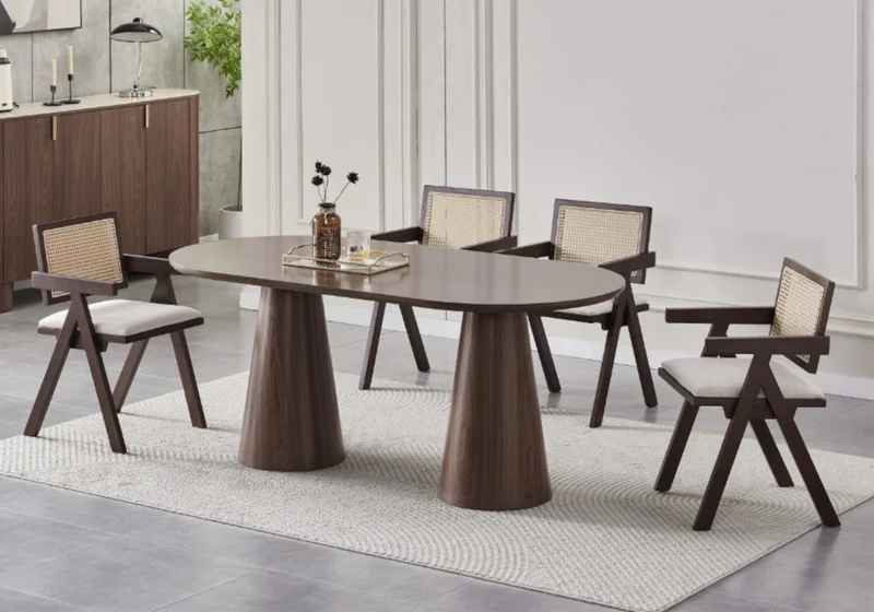 Table à manger ovale noyer design - Monza