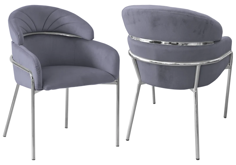 Chaises en velours gris et pieds argentés - Noam x4