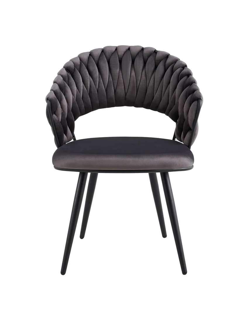 CHAISE CAROLINA PIEDS METAL NOIR VELOURS ANTHRACITE