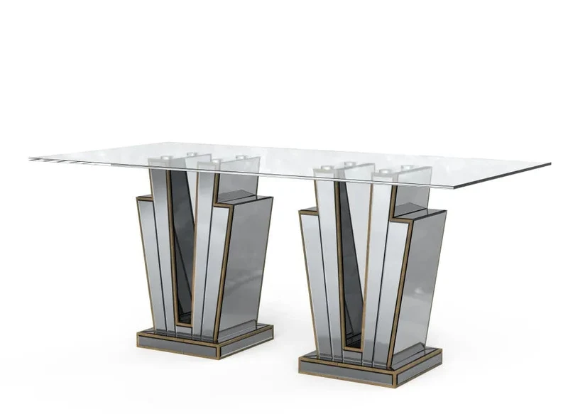 Table à manger GALAXY miroir plateau transparent