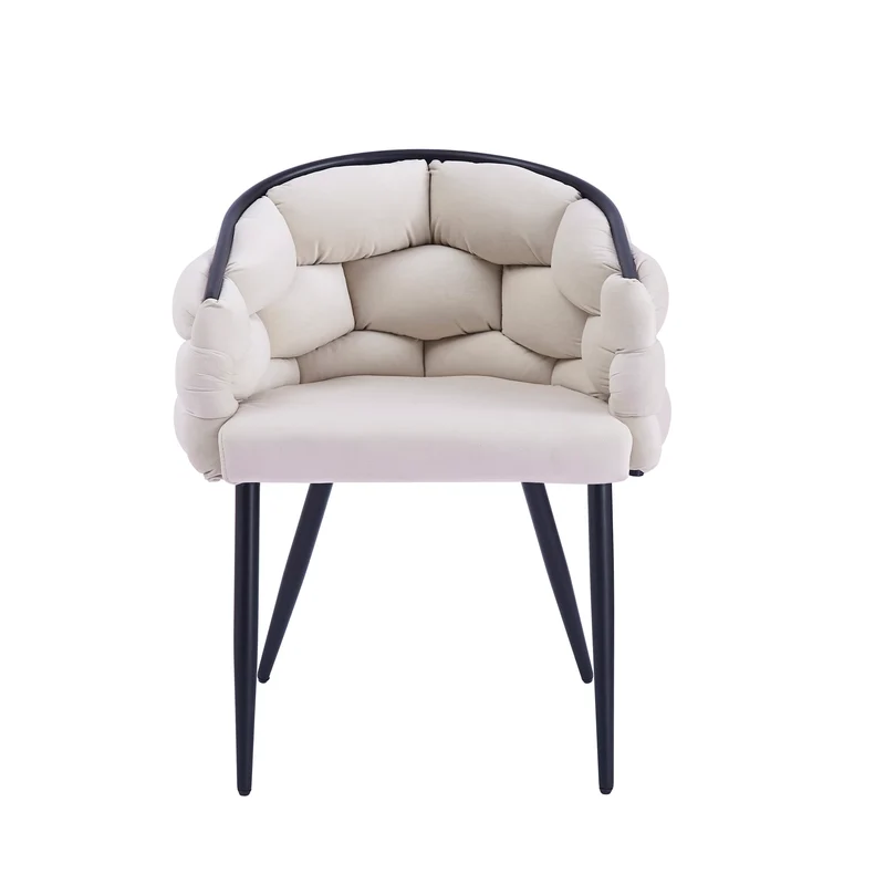 CHAISE BALLON METAL NOIR VELOURS BEIGE