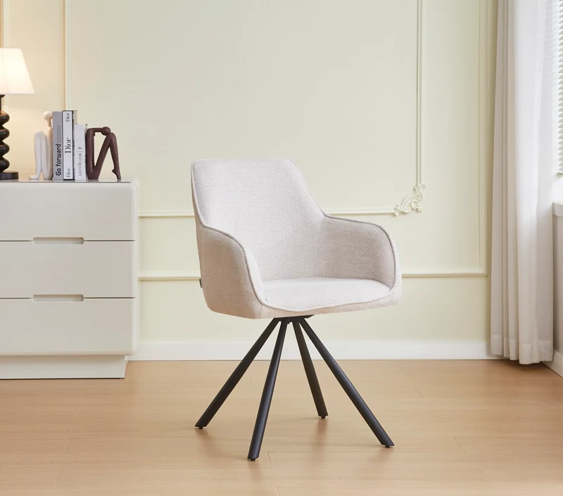 CHAISE AVEC ACCOUDOIR LOLA PIED METAL NOIR TISSU ECRU