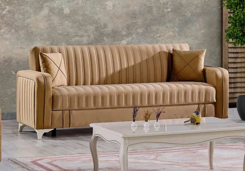 Canapé lit coffre rangement velours design – AURIA