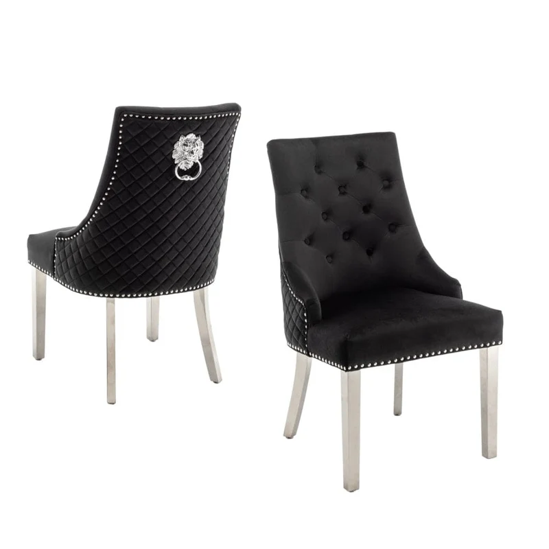 Lot de 2 chaises LION matelassée et cloutée chrome velours