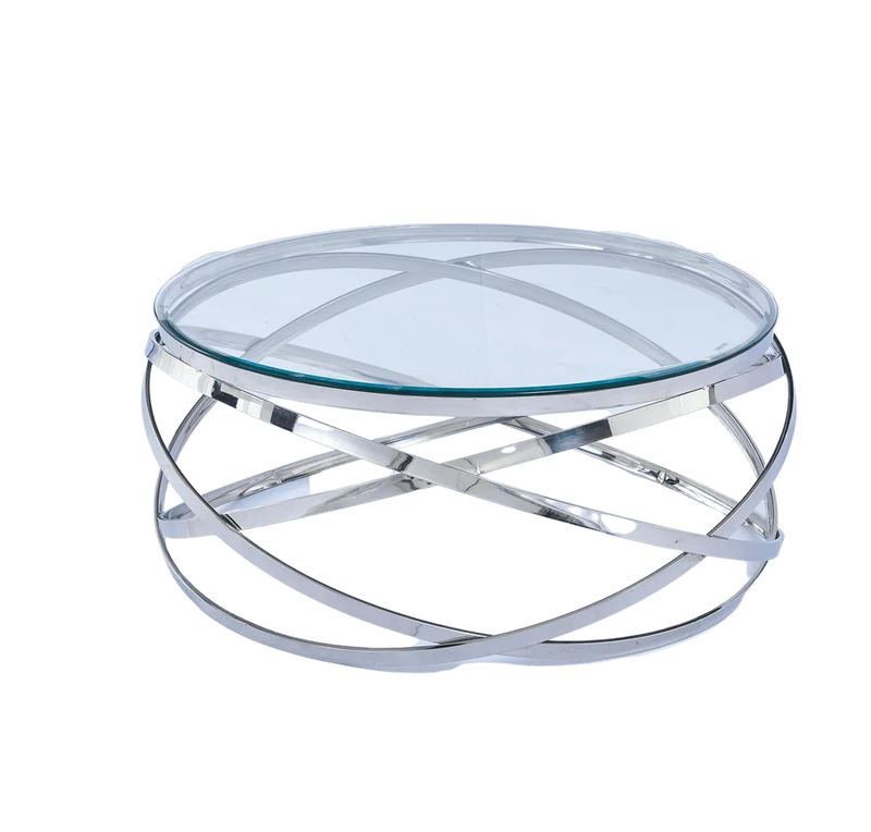 Table Basse EVOL structure chrome et plateau en verre D 90cm