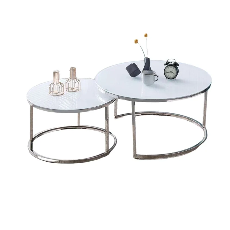 Lot de 2 tables Basses Gigogne ARTO inox et plateau en verre