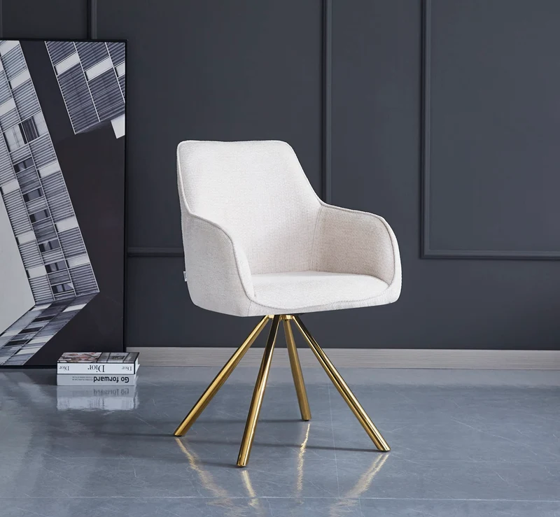 CHAISE AVEC ACCOUDOIR LOLA PIED GOLD TISSU ECRU