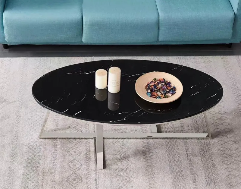 TABLE BASSE GAMMA METAL PIERRE MARBRE 120 x 60 x 45 CM