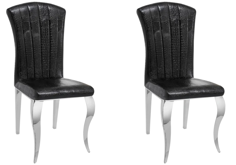 Chaises simili-cuir croco noir et pieds argent - Nova x6