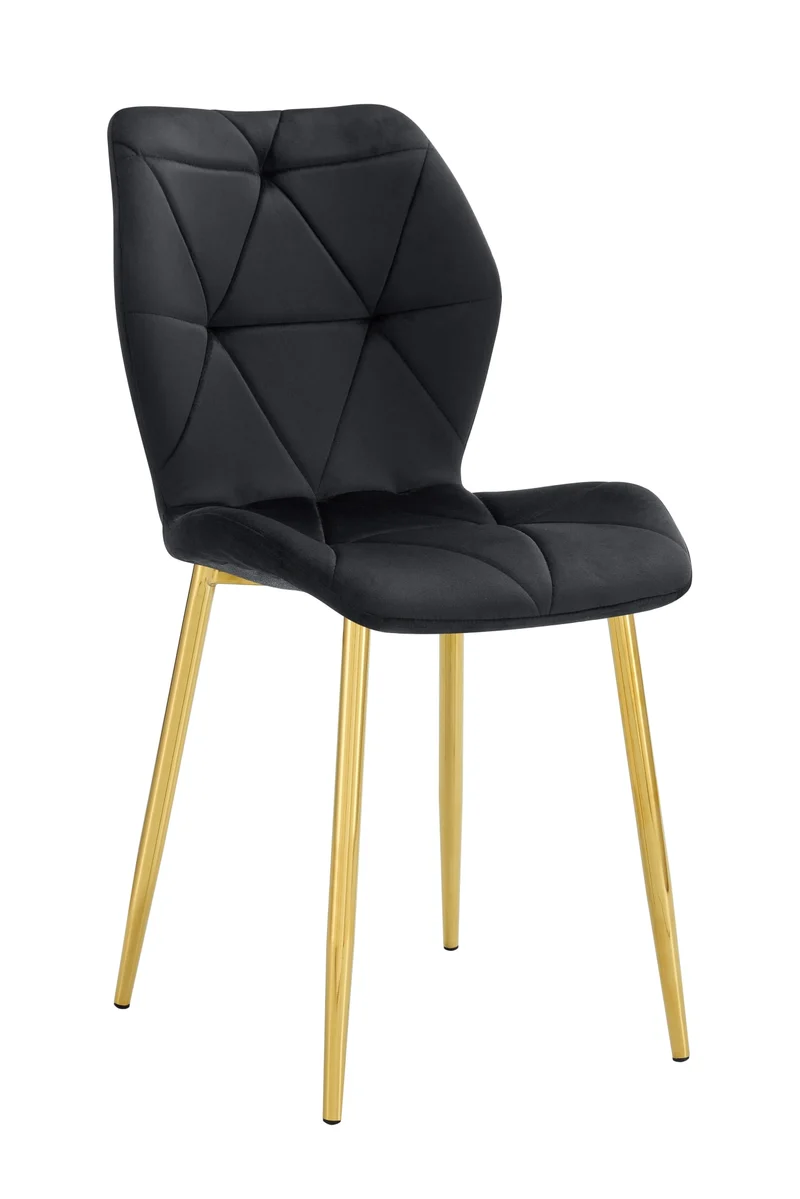 CHAISE COQUILLAGE VELOURS NOIR PIED GOLD