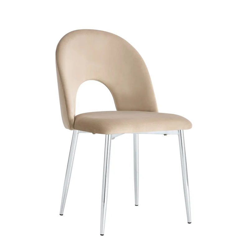 CHAISE TEDDY VELOURS TAUPE PIED CHROME