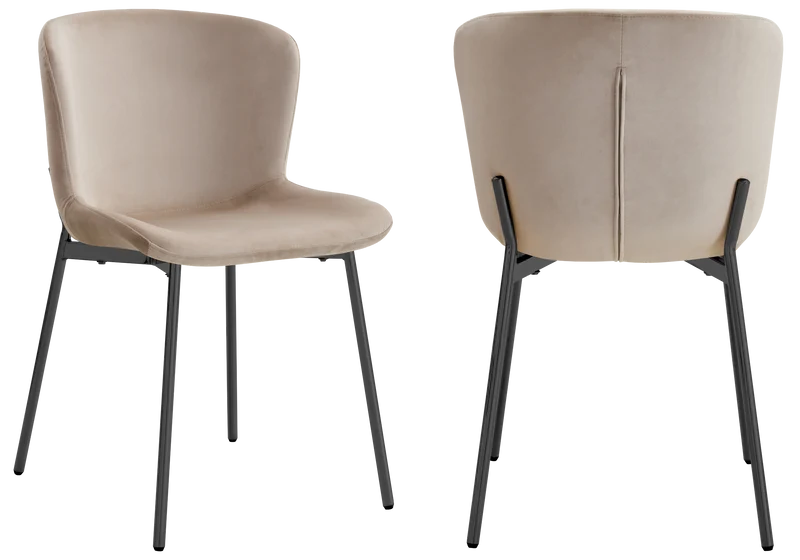Chaise salle manger velours taupe pieds noir - Vesta x4