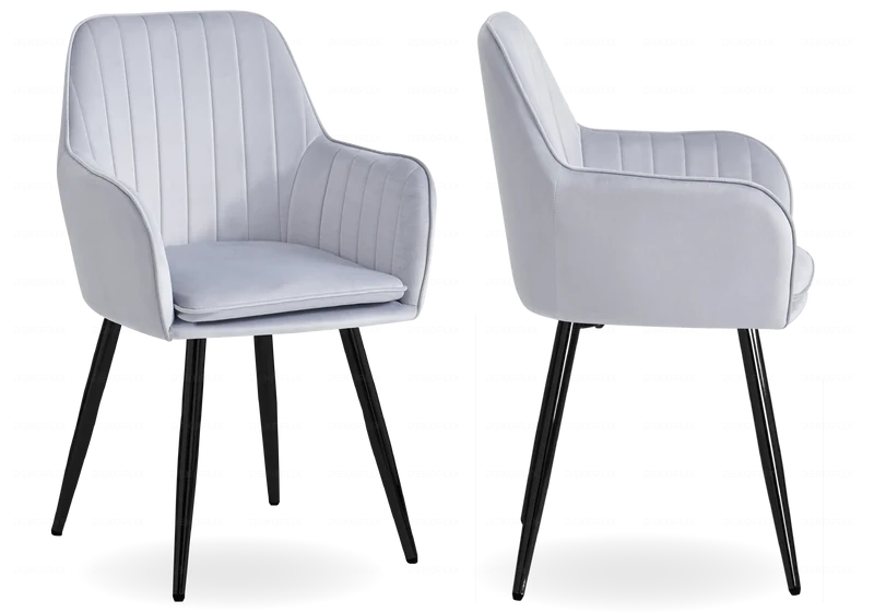 Chaise fauteuil velours gris noir - Avas x2