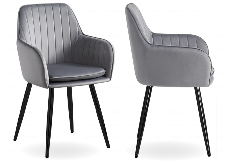 Chaise fauteuil velours anthracite noir - Avas x2
