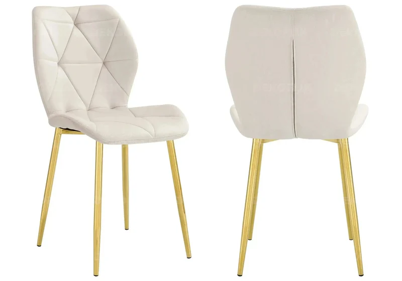 Chaise coquillage en velours beige et pieds dorés - Nava x4