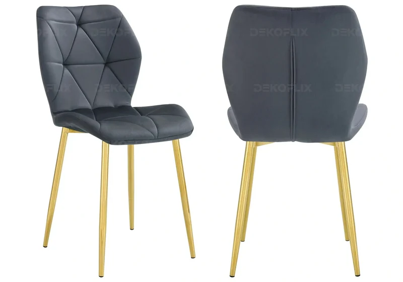Chaise coquillage en velours anthracite et pieds dorés - Nava x4