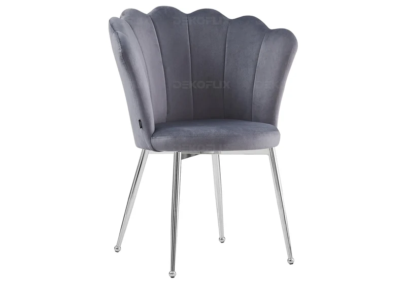 Chaise de table coquillage velours argent pieds argent - Nymea x2