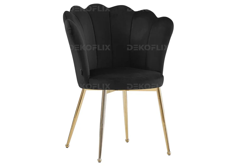 Chaise de table coquillage velours noir pieds or - Nymea x2