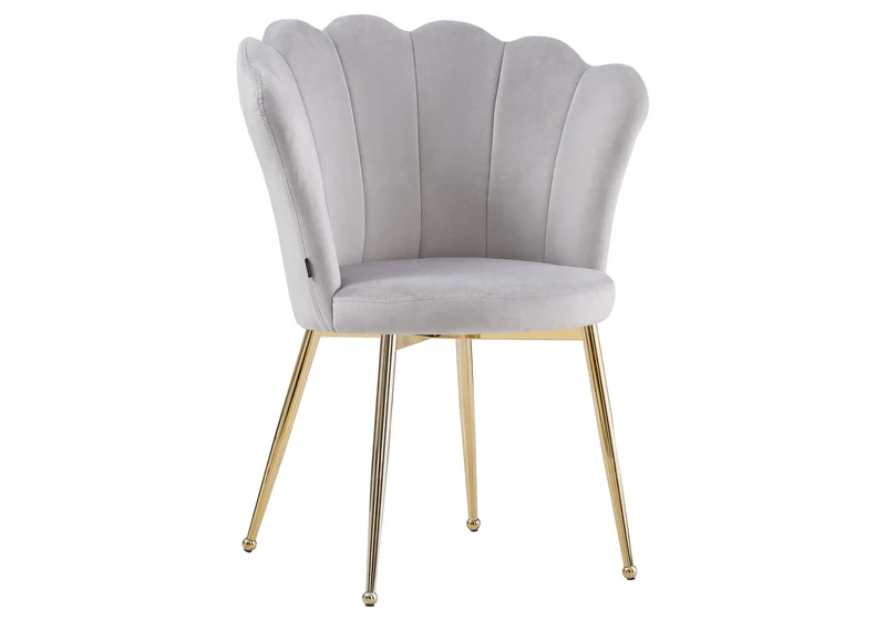 Chaise de table coquillage velours gris pieds or - Nymea x2