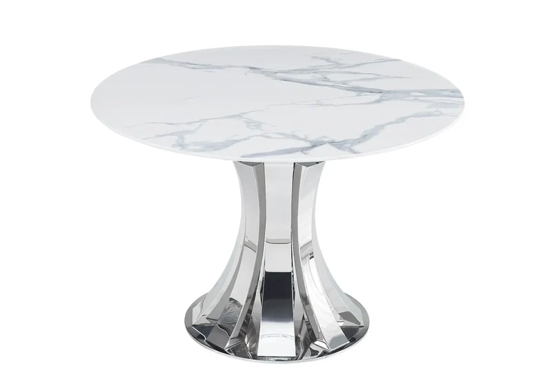 Table à manger chrome céramique marbre blanc - Sidy
