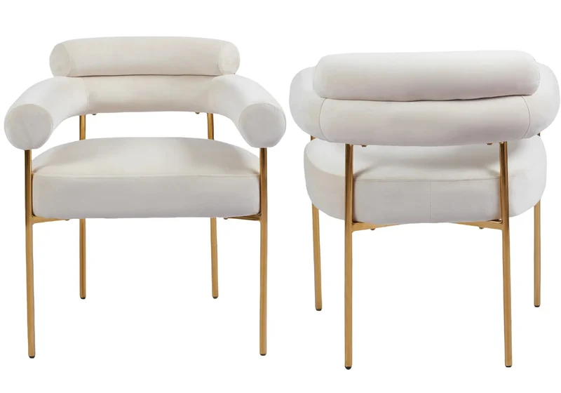 Fauteuil de table velours beige pieds dorés - Laya