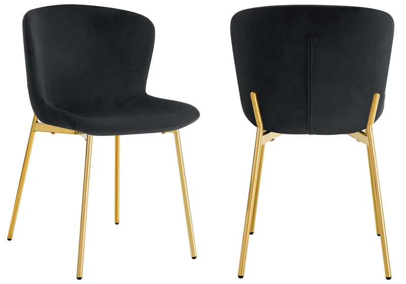 Chaise salle manger velours noir pieds doré - Vesta x4