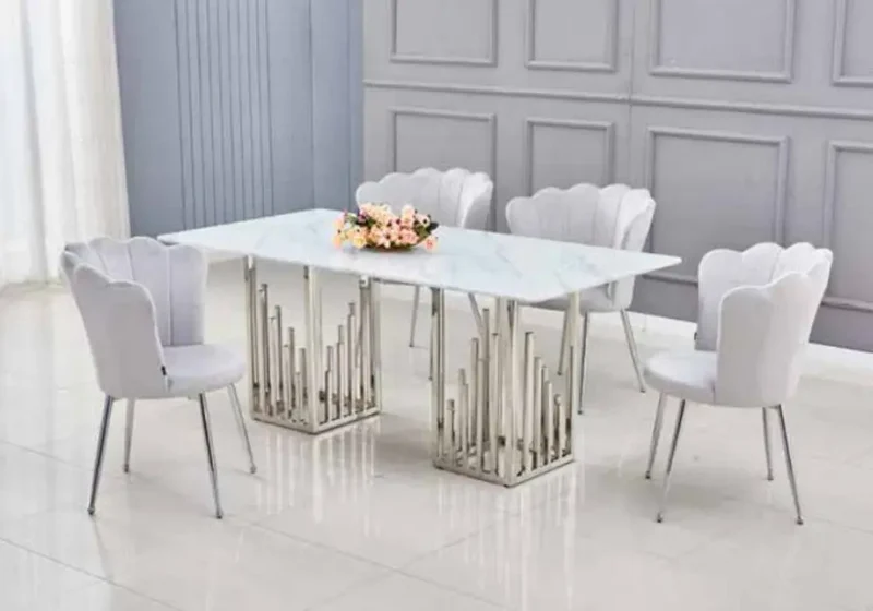Table à manger marbre blanc argent - Rita