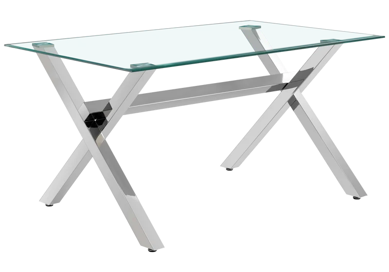Table à manger verre trempé pieds X argent - Cross