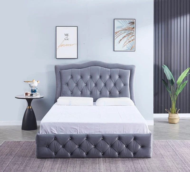 CADRE DE LIT TREND 160x200cm VELOURS GRIS VENDU SANS SOMMIER