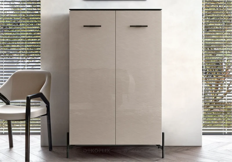Armoire 2 portes marbre beige et laquée corde - Silvia