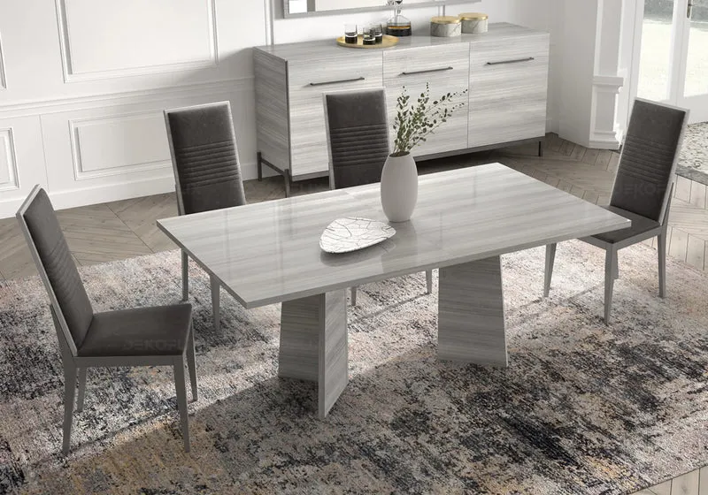 Table à manger extensible ou fixe gris laquée - Mia