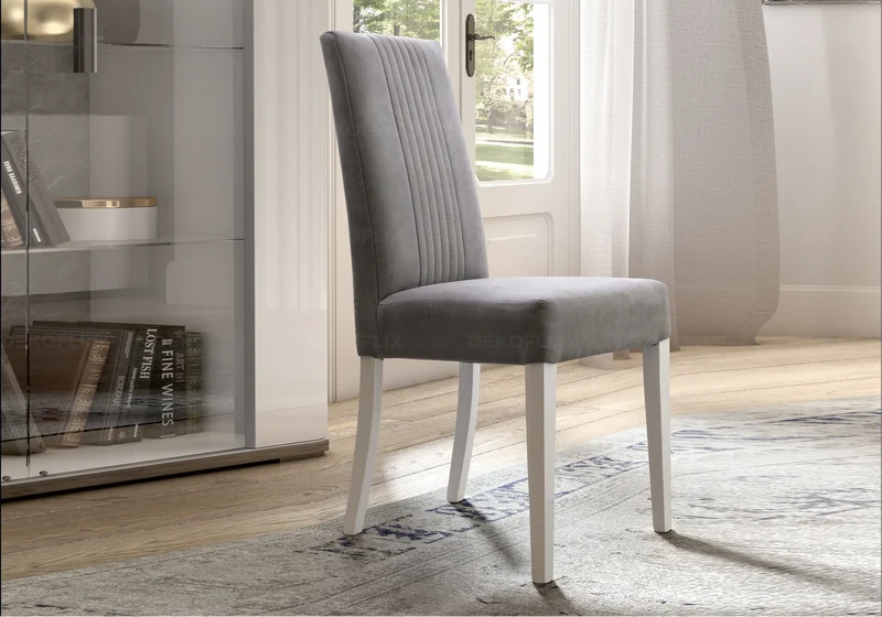 Chaise microfibre grise pieds blancs laqués - Mara