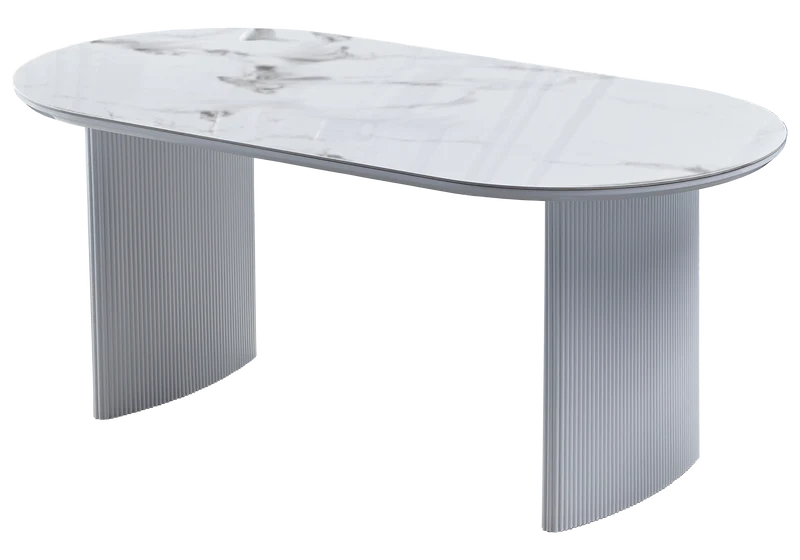 Table à manger ovale marbre beige cannelé - Kara