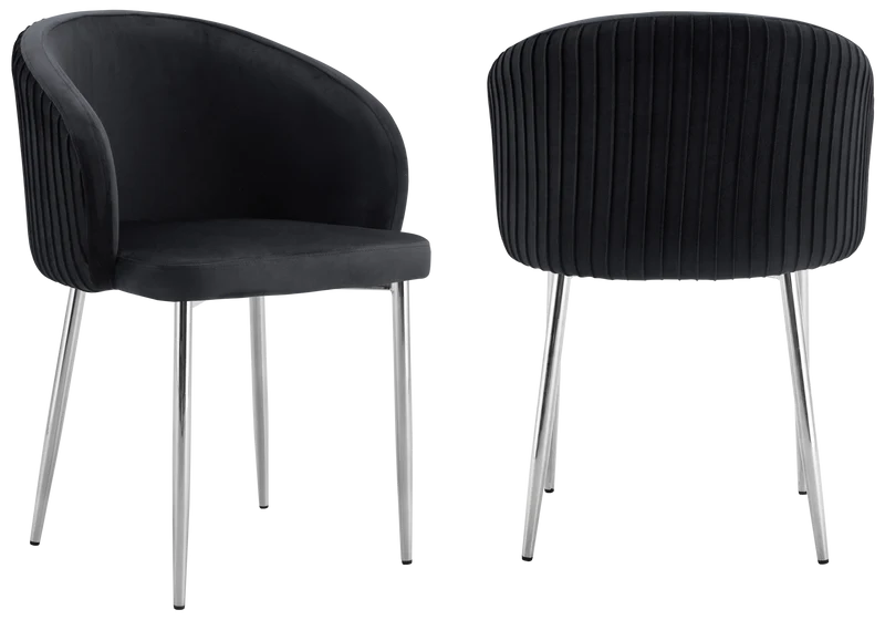 Chaise salle manger velours noir pieds chromé - Sora x2
