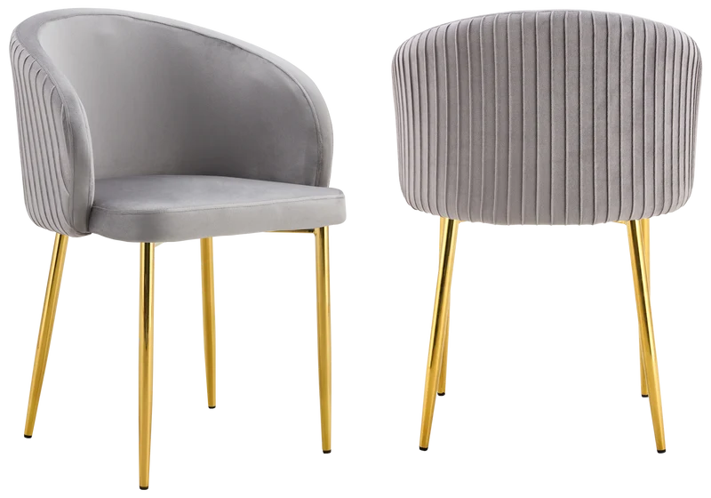 Chaise salle manger velours gris pieds doré - Sora x2