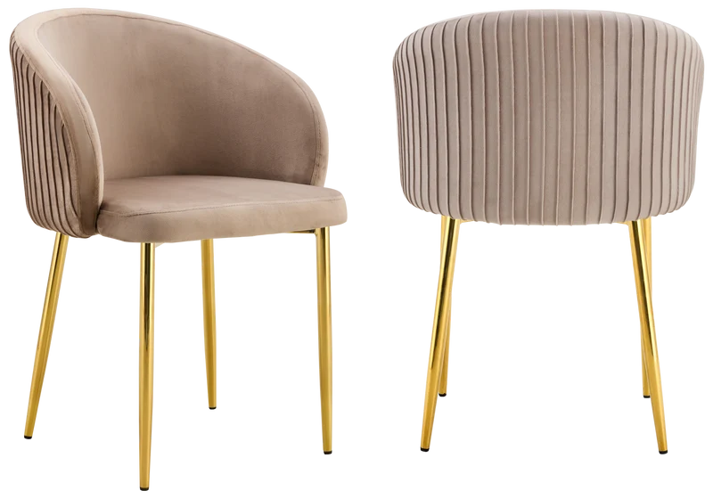 Chaise salle manger velours taupe pieds doré - Sora x2