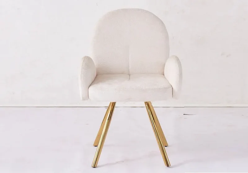 Fauteuil de table velours écru pieds dorés - Mimi x2