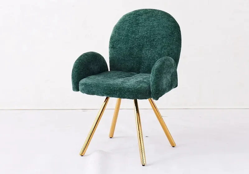 Fauteuil de table velours vert pieds dorés - Mimi x2