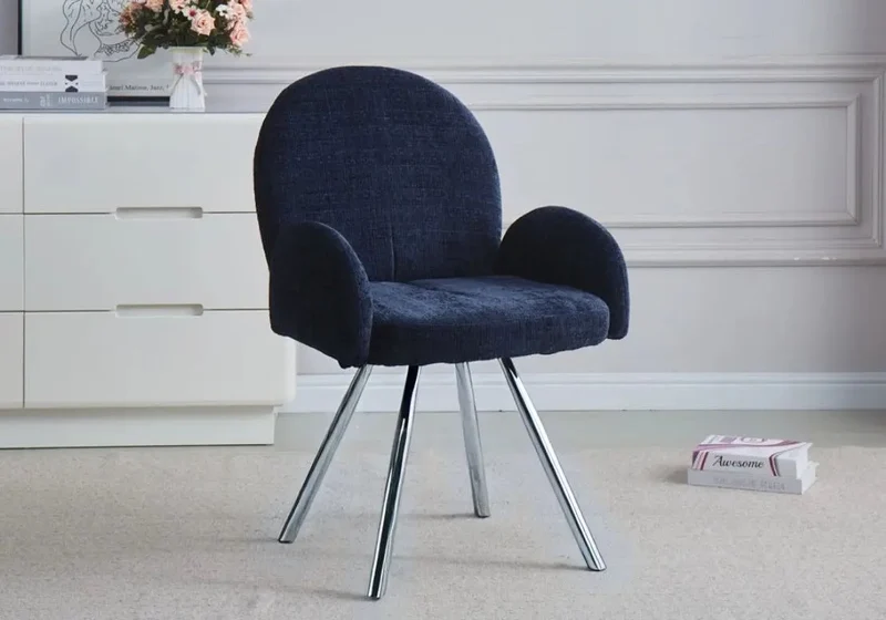 Fauteuil de table velours bleu pieds argentés - Mimi x2