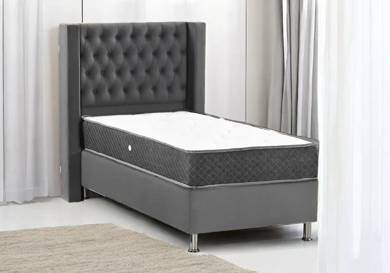 Lit coffre complet velours gris 90x190 - Kobe