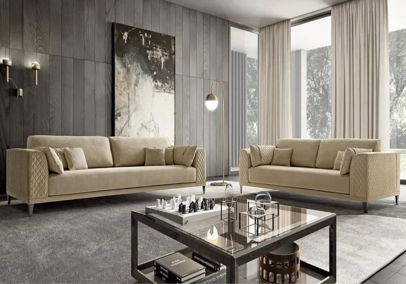 Canapé design capitonné beige ELFY