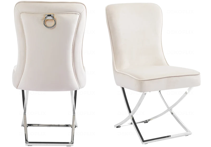 Chaises velours beige argenté avec anneau - Ursi x2