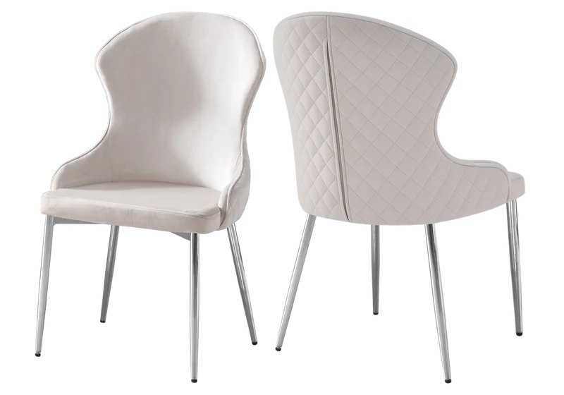 Chaise velours beige capitonnée et argent - Hilton x4