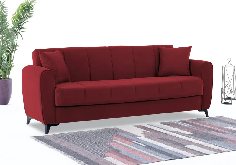 Canapé Turc Pas Cher - Lit & Coffre de Rangement – Velours Bleu LARA
