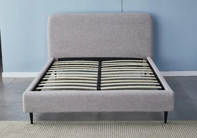 Lit en tissu bouclé gris - Leora