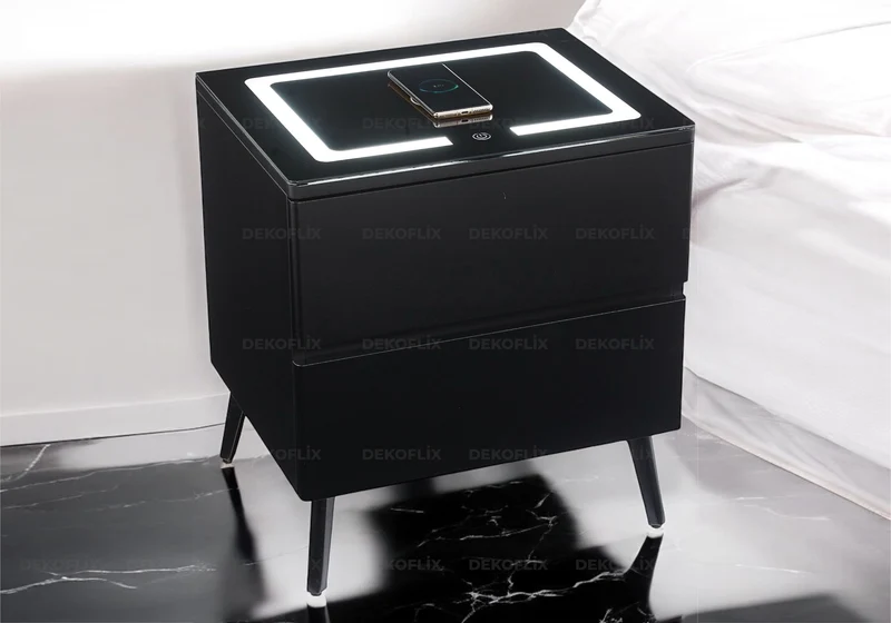 Table chevet led chargeur noir - Leni