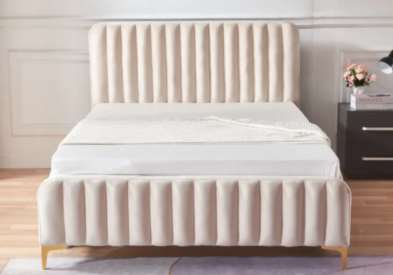 Lit double velours beige - Doly