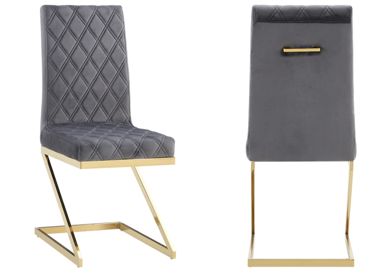 Chaise velours gris pied en Z doré - Zelia x6