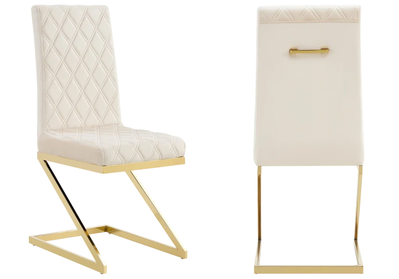 Chaise velours beige pied en Z doré - Zelia x6