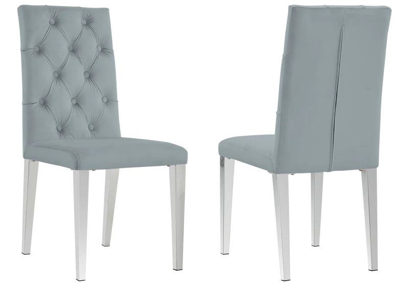 Chaise velours capitonnée gris pieds argent - Neva x4
